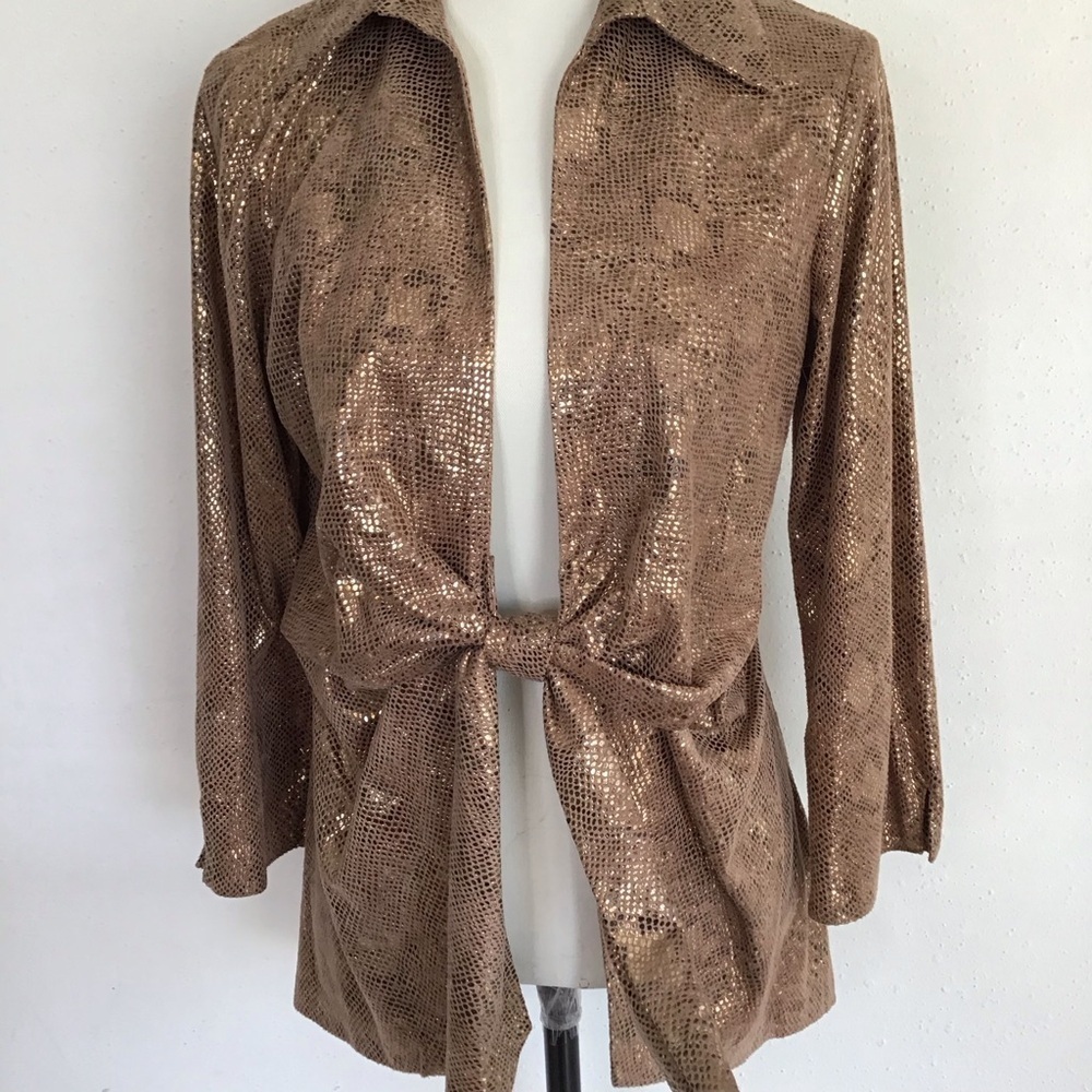 Mishca Elegant Shimmering Rose Gold Women's Tie Front Party Blazer Size M - Picture 4 of 8